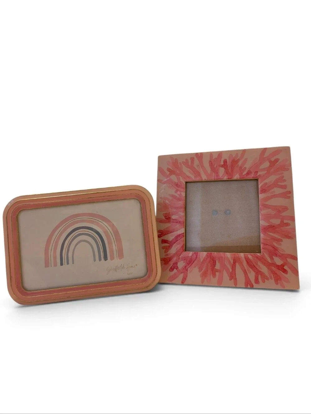 PICTURE FRAME Pink Square Rectangular Artful Cute 2PC Set Lot Pair
